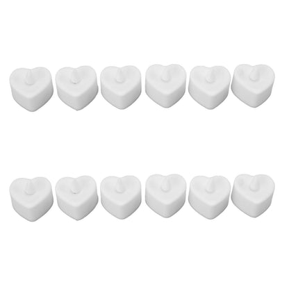 12Pcs LED Tea Lights Heart Shaped Flameless Battery Operated Electronic Fake Candles Wedding Party Decoration White