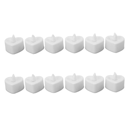 12Pcs LED Tea Lights Heart Shaped Flameless Battery Operated Electronic Fake Candles Wedding Party Decoration White