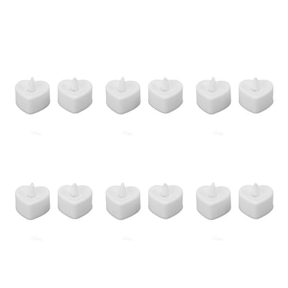 12Pcs LED Tea Lights Heart Shaped Flameless Battery Operated Electronic Fake Candles Wedding Party Decoration White