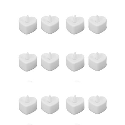 12Pcs LED Tea Lights Heart Shaped Flameless Battery Operated Electronic Fake Candles Wedding Party Decoration White