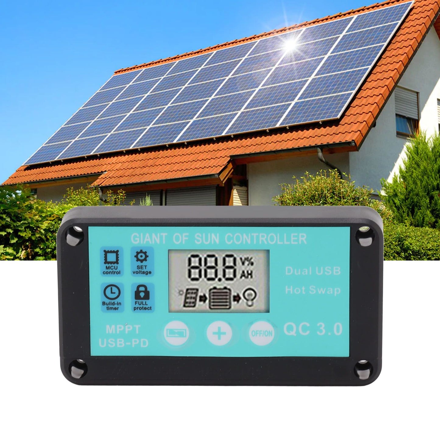 Solar Charge Controller Dual USB Output Fast Charging Solar Panel Regulator 12V/24V for Household Industry 30A