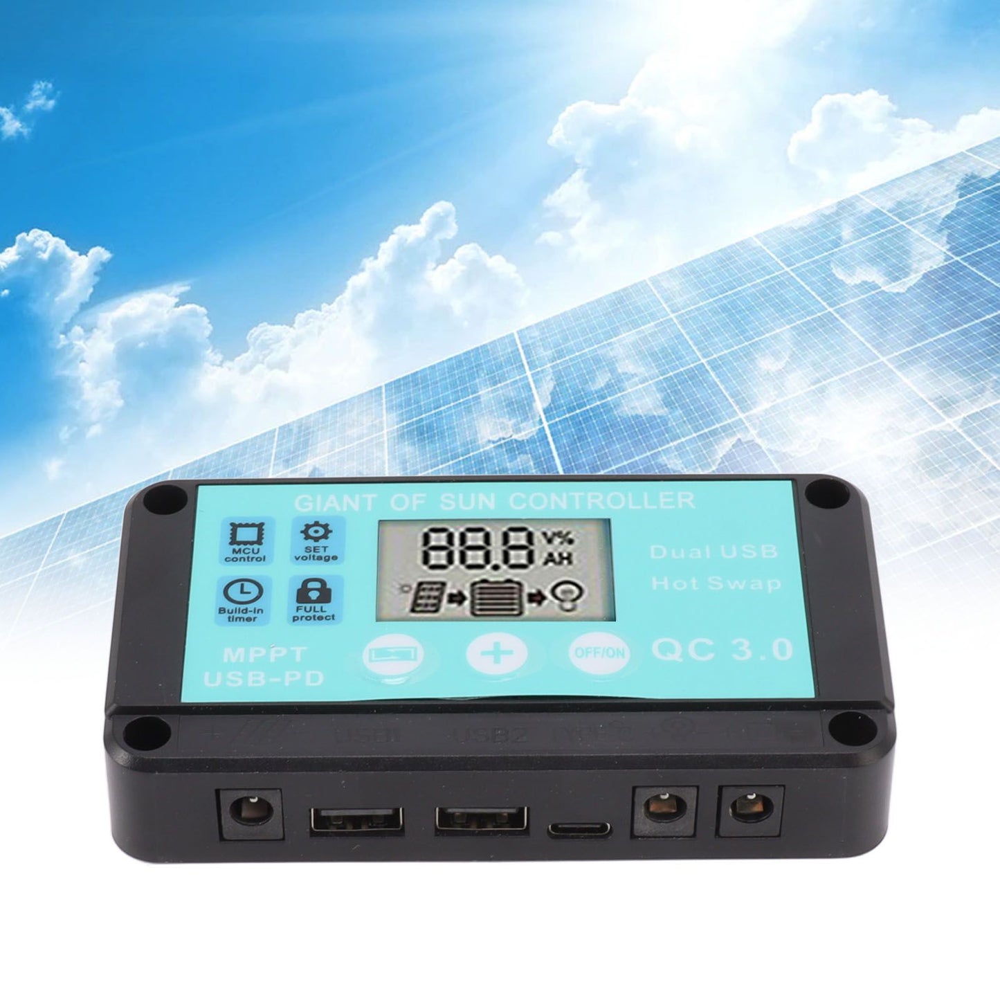 Solar Charge Controller Dual USB Output Fast Charging Solar Panel Regulator 12V/24V for Household Industry 50A