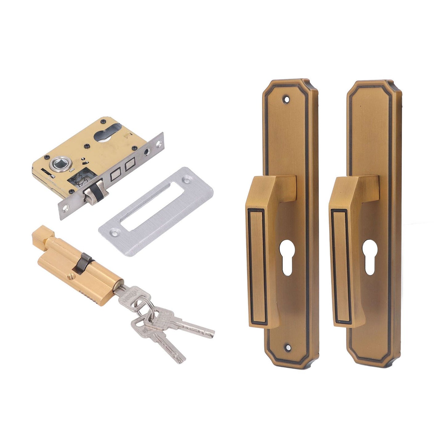Front Exterior Door Handle Lockset Aluminum Alloy Silent Home Door Handle Lock with Keys for Bedroom Hotel Balcony