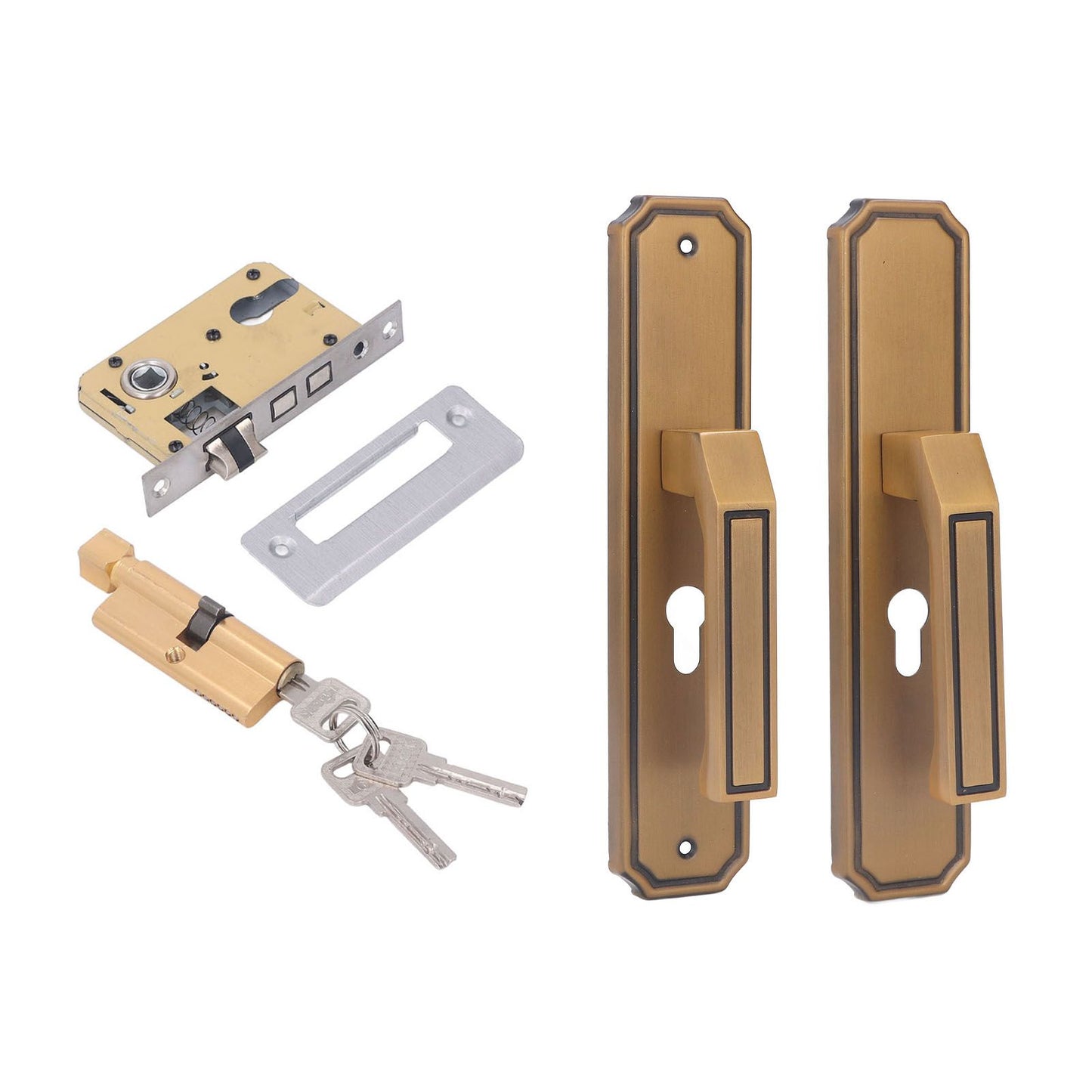 Front Exterior Door Handle Lockset Aluminum Alloy Silent Home Door Handle Lock with Keys for Bedroom Hotel Balcony