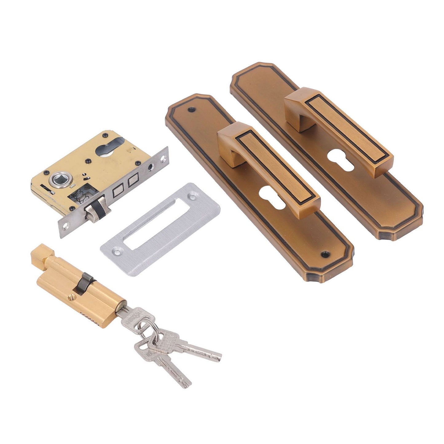 Front Exterior Door Handle Lockset Aluminum Alloy Silent Home Door Handle Lock with Keys for Bedroom Hotel Balcony