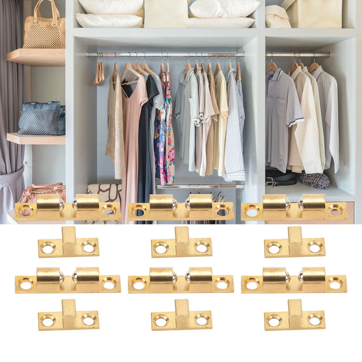 6 Set Cabinet Door Catch Brass Cabinet Door Closet Ball Tension Catch Latch with Gold Screw for Most Cabinets 60mm / 2.4in