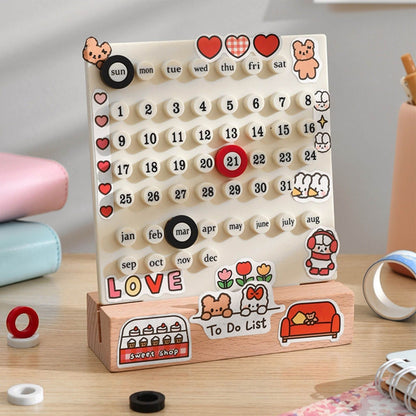 Desk Date Planner Integrated Molding Ring Table Calendar Ornaments for DIY Home Stationer Decoration Birch and ABS White