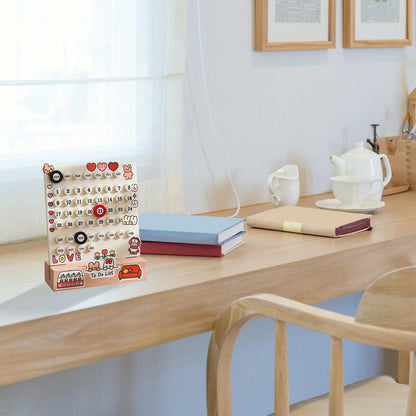 Desk Date Planner Integrated Molding Ring Table Calendar Ornaments for DIY Home Stationer Decoration Birch and ABS White