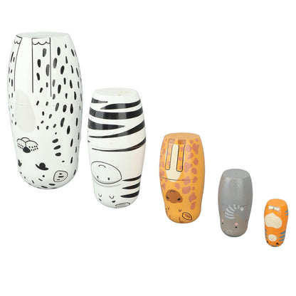 5Pcs Russian Nesting Dolls Hand Made Exquisite Wooden Animal Nesting Dolls for Christmas Gift House Decoration