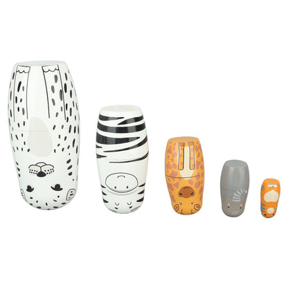 5Pcs Russian Nesting Dolls Hand Made Exquisite Wooden Animal Nesting Dolls for Christmas Gift House Decoration