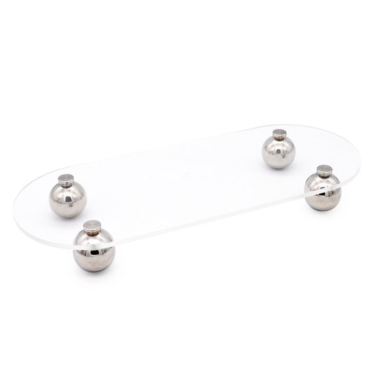 Acrylic Storage Tray Clear Transparent Stainless Steel Round Feet Minimalist Style Decorative Practical Desktop Shelf for Cafes Oval