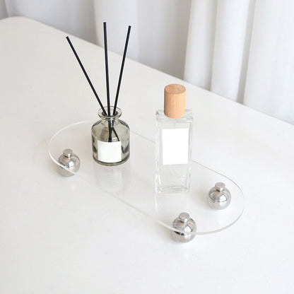 Acrylic Storage Tray Clear Transparent Stainless Steel Round Feet Minimalist Style Decorative Practical Desktop Shelf for Cafes Oval