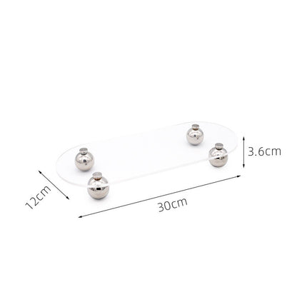 Acrylic Storage Tray Clear Transparent Stainless Steel Round Feet Minimalist Style Decorative Practical Desktop Shelf for Cafes Oval