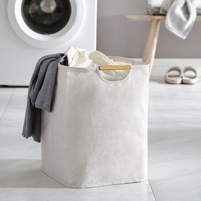 Large Laundry Basket Waterproof Collapsible Laundry Hamper with Wooden Handle for Household Bathroom L 56cm