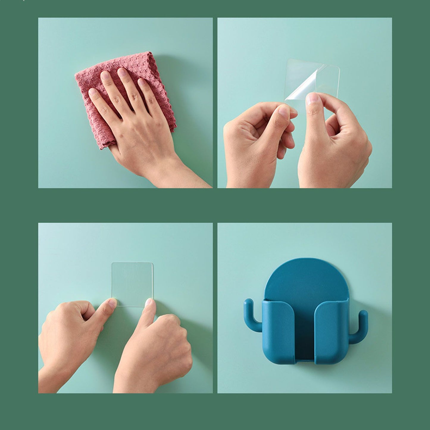 Self Adhesive Wall Mount Cell Phone Holder Wall Mount Phone Charging Holder for Home Office Bedroom Green