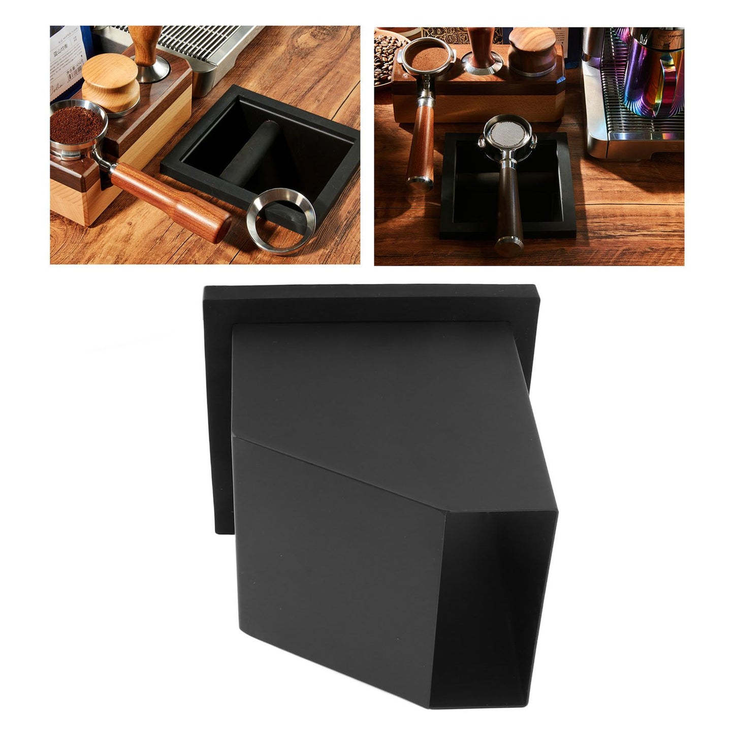 Coffee Knock Box Embedded Bottomless Coffee Knocking Slag Bucket Cafe Bar Powder Grounds Box Black