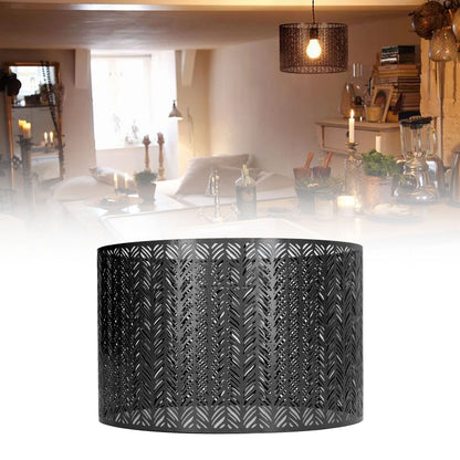 Drum Lamp Shade E27 E14 Clip Fir Leaf Shape Hollow Out Metal Decorative Lampshade Cover for Table Wall Ceiling Lamp Black