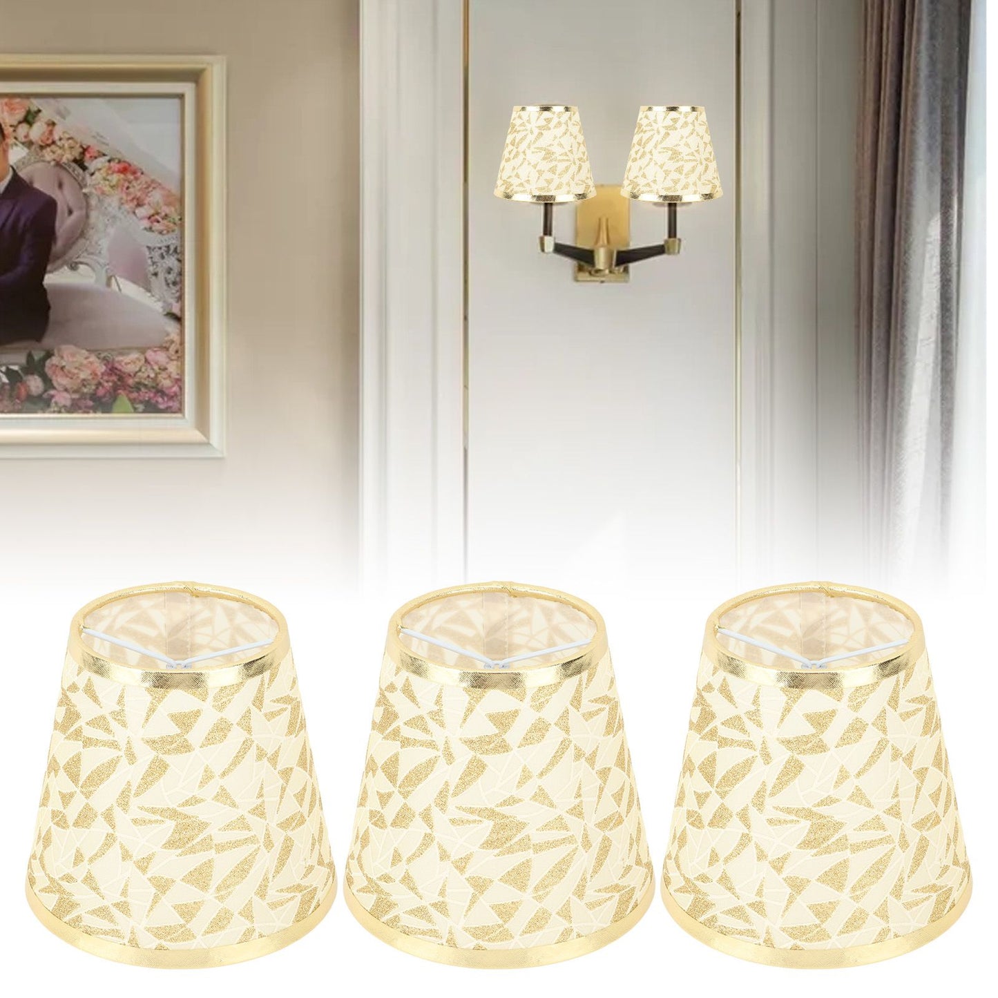 Cloth Lampshade Clip On Design Modern Barrel Fabric Lamp Shades for E14 Bulb Chandelier Wall Lamp 3pcs Gold
