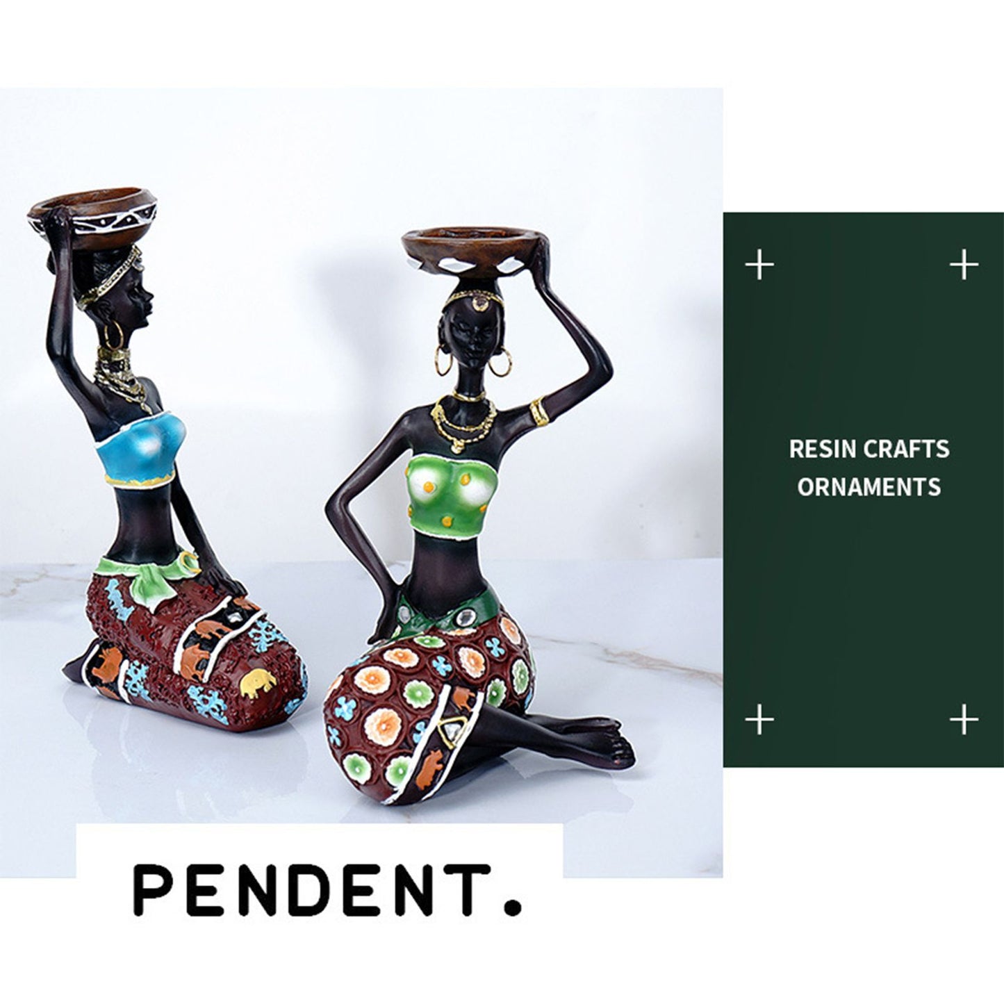 2PCS Vintage African Women Statue Candle Holders Resin Figurines Fits Up to 3.5cm Diameter Candles