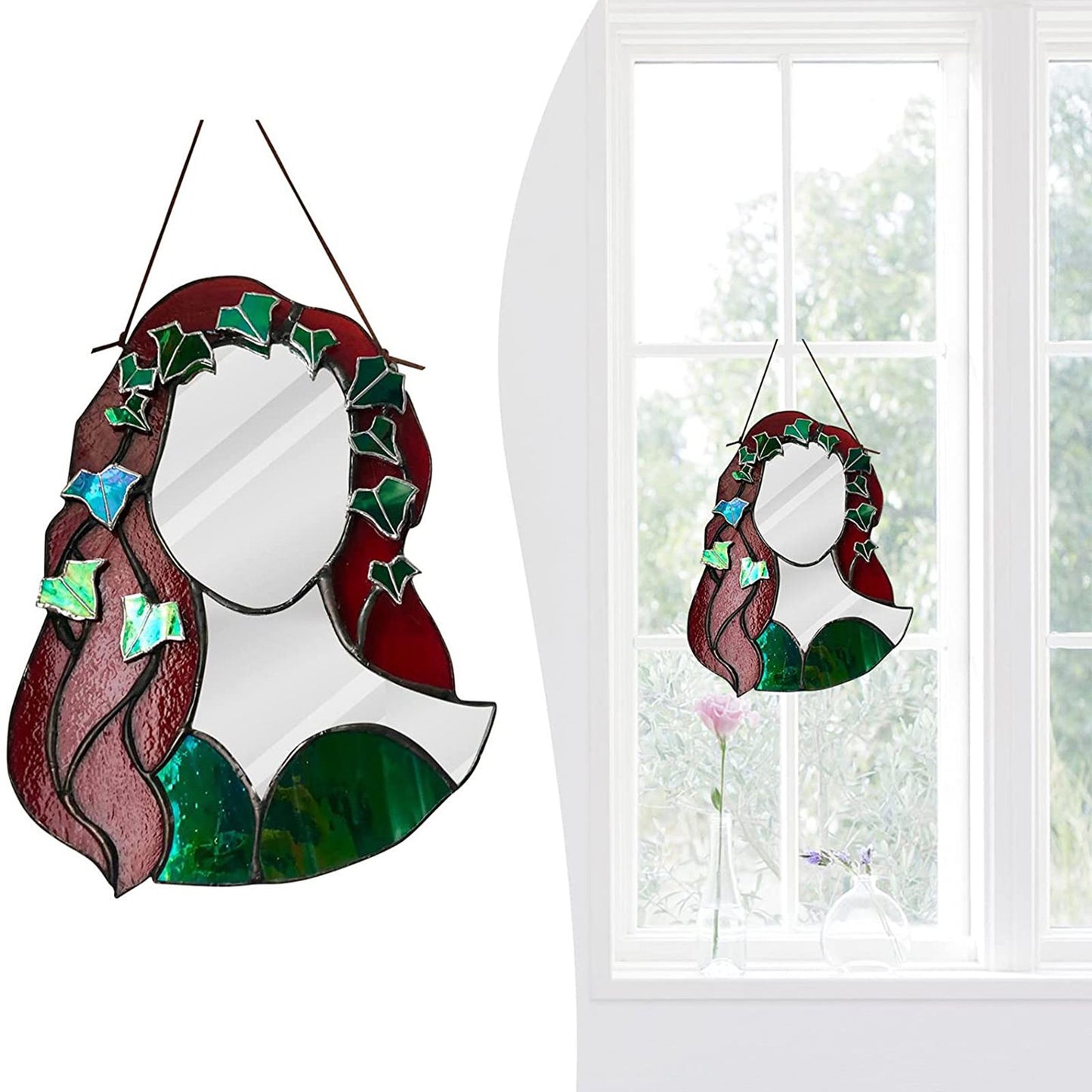 Glass Poison Ivy Mirror Glass Decorative Mirror for Entryway Bedroom Bathroom