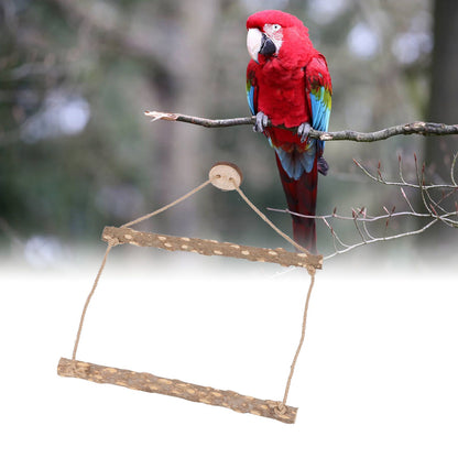 Large Bird Cage Swing Natural Wooden Safe Hanging Birds Standing Chewing Toy for Parrots