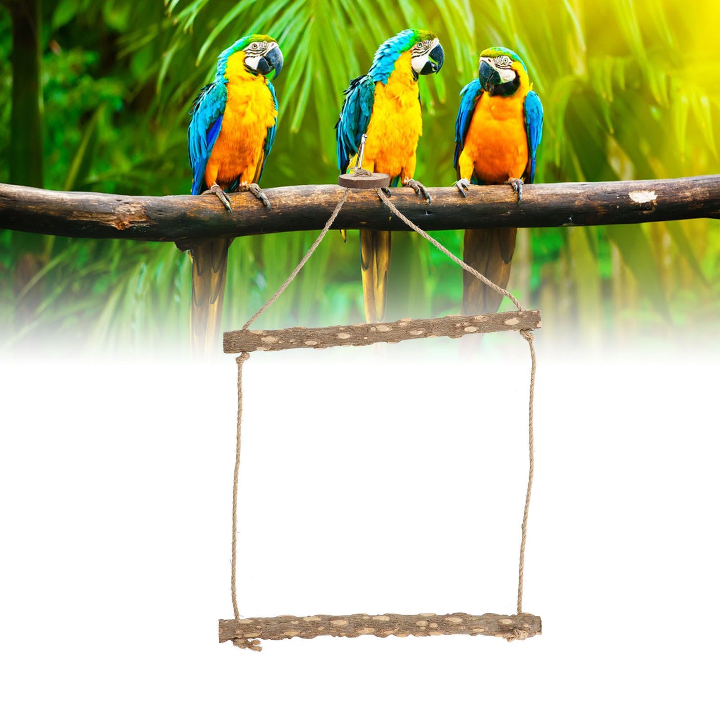 Large Bird Cage Swing Natural Wooden Safe Hanging Birds Standing Chewing Toy for Parrots