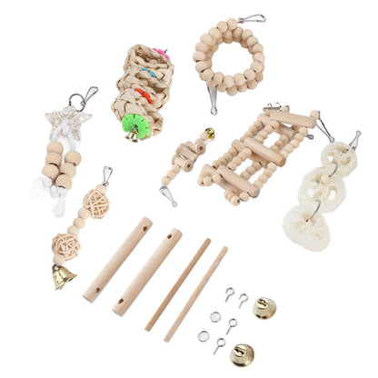 8 Pcs Parrot Toy Wooden Birds Swing Chewing Toy Pet Birds Cage Nest Hanging Toys Spiral Ladders Vertical Roosting Toys