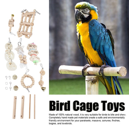 8 Pcs Parrot Toy Wooden Birds Swing Chewing Toy Pet Birds Cage Nest Hanging Toys Spiral Ladders Vertical Roosting Toys