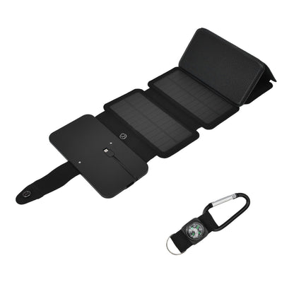 Solar Power Bank Foldable Dual Output Portable Universal Direct Charging Charger for 3 Proof Mobile Power Supply Black 5 Fold