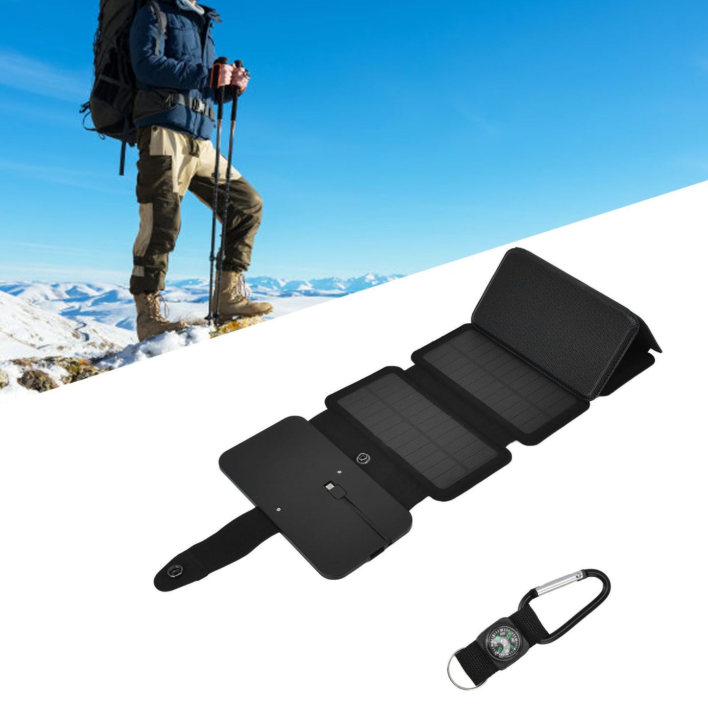 Solar Power Bank Foldable Dual Output Portable Universal Direct Charging Charger for 3 Proof Mobile Power Supply Black 5 Fold