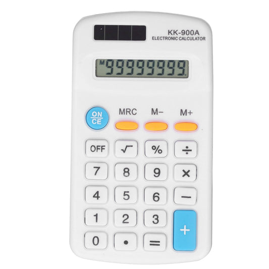Mini Calculators Handheld 8 Digit with LCD Display Sensitive Button Solar Battery Dual Power for Office School BusinessWhite