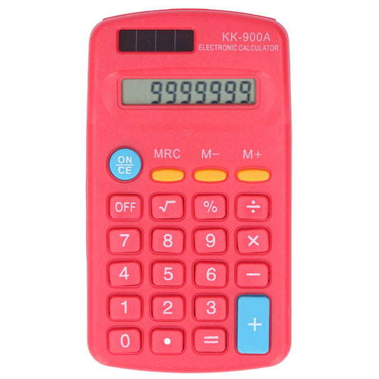 Mini Calculators Handheld 8 Digit with LCD Display Sensitive Button Solar Battery Dual Power for Office School BusinessRed