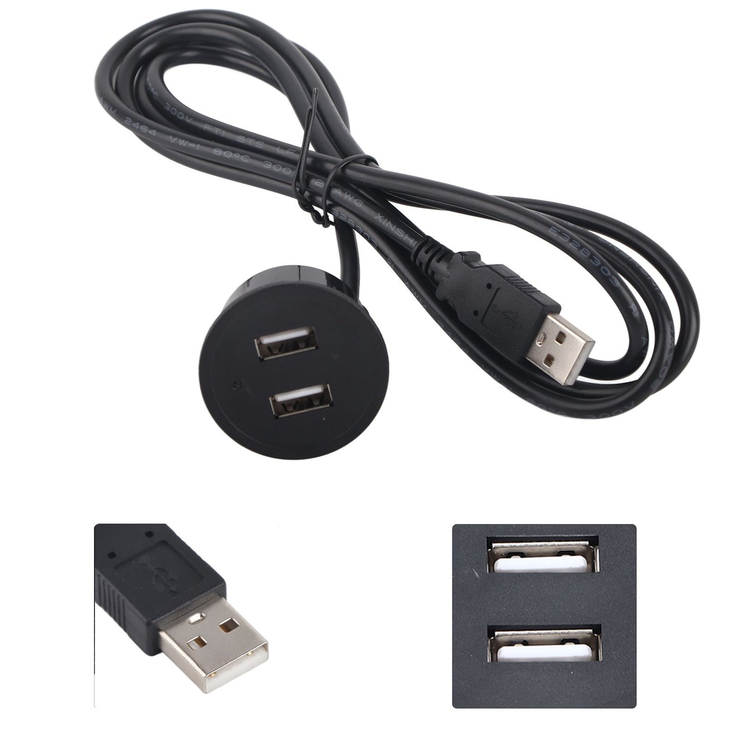 2 USB Charging Socket with 1.5m Cable Embedded Installation 5V 1A Multipurpose for Mobile Phone Cameras TabletUSB Output
