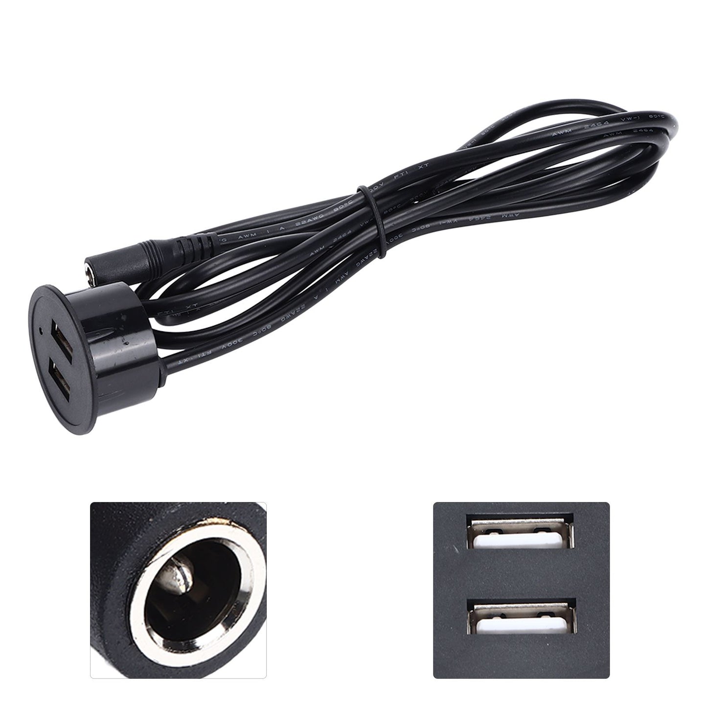 2 USB Charging Socket with 1.5m Cable Embedded Installation 5V 1A Multipurpose for Mobile Phone Cameras TabletDC5521 Output