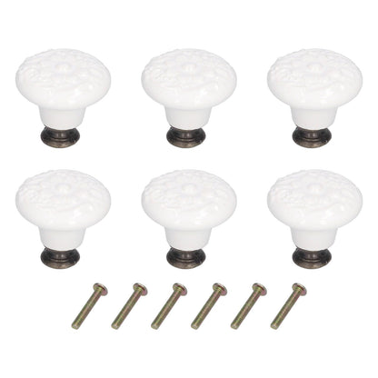6Pcs Round Ceramic Cabinet Knobs Exquisite Single Hole Pull Handle for Drawer Cupboard DoorWhite