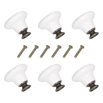 6Pcs Round Ceramic Cabinet Knobs Exquisite Single Hole Pull Handle for Drawer Cupboard DoorWhite