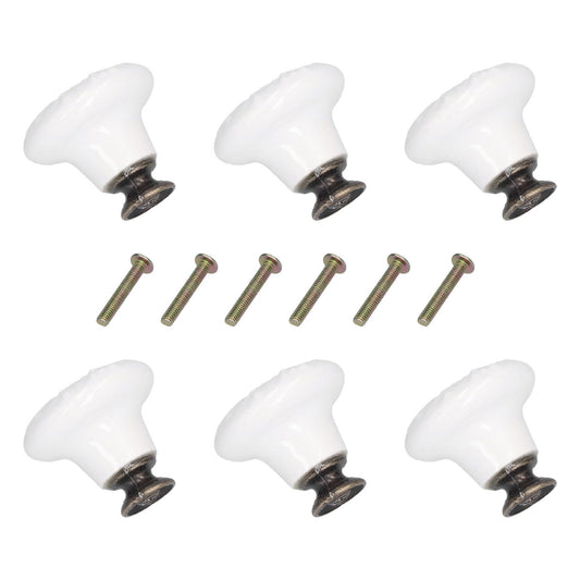 6Pcs Round Ceramic Cabinet Knobs Exquisite Single Hole Pull Handle for Drawer Cupboard DoorWhite