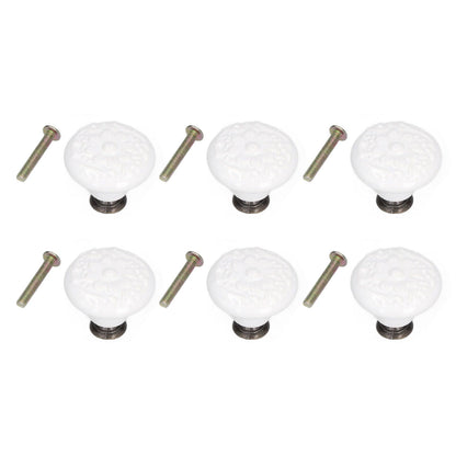 6Pcs Round Ceramic Cabinet Knobs Exquisite Single Hole Pull Handle for Drawer Cupboard DoorWhite