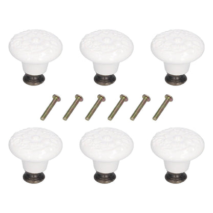 6Pcs Round Ceramic Cabinet Knobs Exquisite Single Hole Pull Handle for Drawer Cupboard DoorWhite