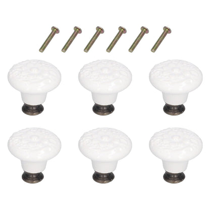 6Pcs Round Ceramic Cabinet Knobs Exquisite Single Hole Pull Handle for Drawer Cupboard DoorWhite