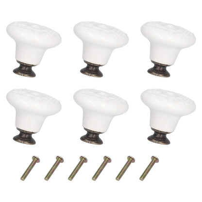 6Pcs Round Ceramic Cabinet Knobs Exquisite Single Hole Pull Handle for Drawer Cupboard DoorWhite