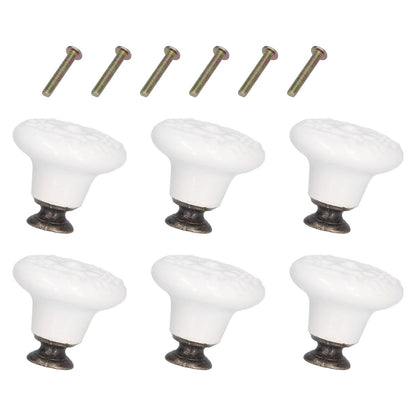 6Pcs Round Ceramic Cabinet Knobs Exquisite Single Hole Pull Handle for Drawer Cupboard DoorWhite