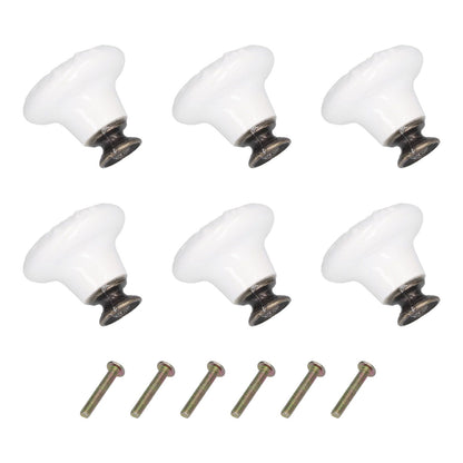 6Pcs Round Ceramic Cabinet Knobs Exquisite Single Hole Pull Handle for Drawer Cupboard DoorWhite