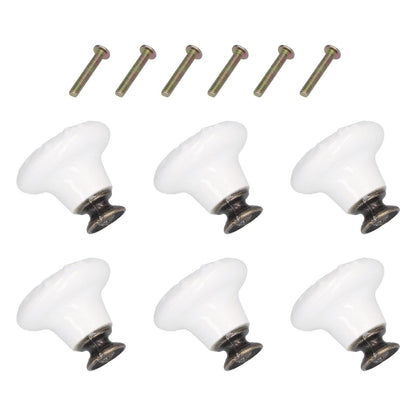 6Pcs Round Ceramic Cabinet Knobs Exquisite Single Hole Pull Handle for Drawer Cupboard DoorWhite
