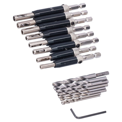 17pcs Hinge Drills Set Self Centering Door Drill Bit Kit with Hex Wrench for Woodworking