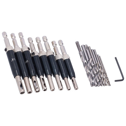 17pcs Hinge Drills Set Self Centering Door Drill Bit Kit with Hex Wrench for Woodworking