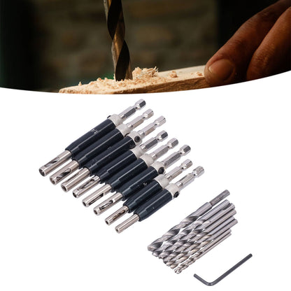 17pcs Hinge Drills Set Self Centering Door Drill Bit Kit with Hex Wrench for Woodworking