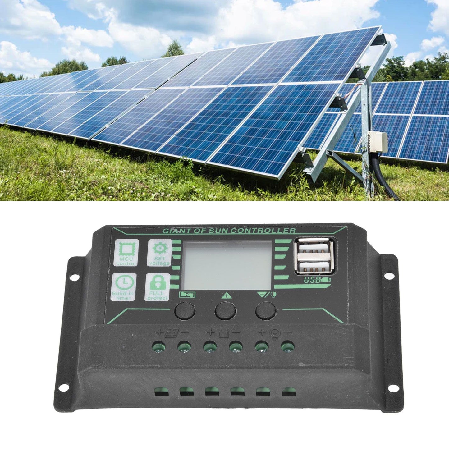 Solar Charge Discharge Controller Adjustable LCD Display PWM Dual USB Photovoltaic MPPT Solar Panel Regulator 10A
