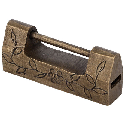 Chinese Antique Lock Retro Classic Pattern Design Bronze Brass Material 5x2cm/2.0x0.8in Horizontal Padlock for Boxes