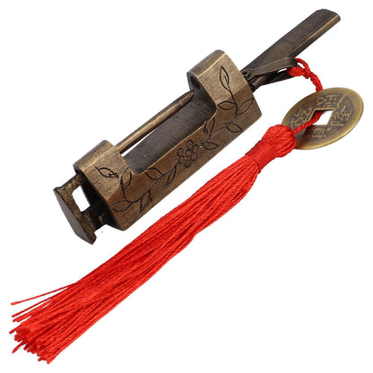 Chinese Antique Lock Retro Classic Pattern Design Bronze Brass Material 5x2cm/2.0x0.8in Horizontal Padlock for Boxes